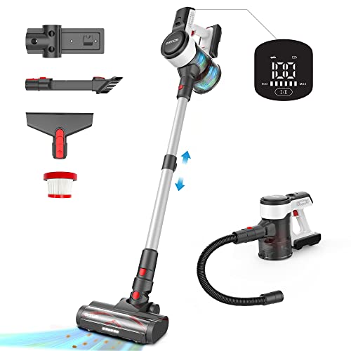 Evereze EVC4001 Cordless Stick Vacuum with 45 Minute Runtime, 1.1 Liter Large Dust Cup, Stretch Hose, LED Display, and Multiple Accessories