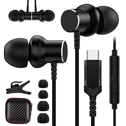 ACAGET USB C Headphones, Wired Earbuds for Galaxy S21 Plus S22 S23 Ultra Type C Magnetic Earphones with Mic HiFi Stereo Headset Volume Control Headphone for Samsung S20 FE A53 Pixel 7 6 iPad Pro Black