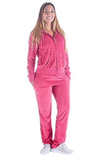 Velour Sweatsuits for Women 2 Piece Zip Up Hoodies Tracksuits Solid Comfy Lounge Wear Causal Sportwear Joggers Outfits Pink Large