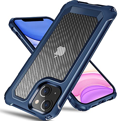 Tuerdan iPhone 13 Case, [Military Grade Shockproof] [Hard Carbon Fiber Back] [Soft TPU Bumper Frame] Anti-Scratch, Fingerprint Resistant, Protective Phone Case for iPhone 13, 6.1 Inch (Blue)