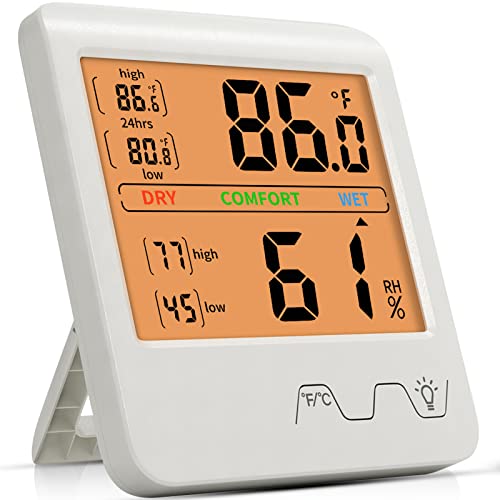 4″ Backlight Screen Hygrometer Indoor Thermometer Temperature and Humidity Room Thermometer Humidity Gauge Indicator for Home Office Greenhouse Cellar Babyroom