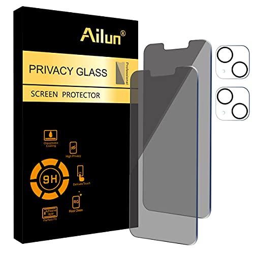 Ailun 2Pack Privacy Screen Protector for iPhone 13 Mini [5.4 inch] + 2 Pack Camera Lens Protector, Anti Spy Private Tempered Glass Film,[9H Hardness] – HD [Black]