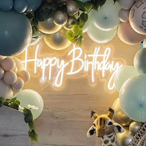 Happy Birthday Neon Sign for Brithday Party Decor, Reusable Happy Birthday Neon Light Sign for family Kind Girlfriends Art Gift with Dimmable(23.6″x10.2″,Warm White)