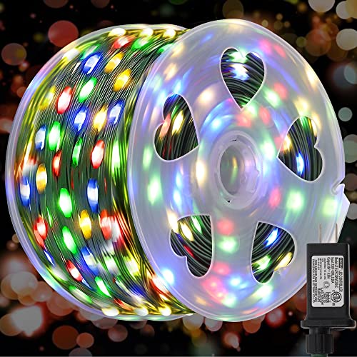 WATERGLIDE Extra Long 328 FT Fairy String Lights, 1000 LED Outdoor Christmas Lights, Green PVC Copper Wire Lights, Plug in 8 Modes & Waterproof for Xmas Tree Holiday Wedding Party Decor, Multicolor