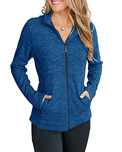 Zuoyouzi Women’s Full Zip Jacket Sweatshirts Long Sleeve Slim Fit Athletic Track Running Jackets Outerwear with Pockets Blue