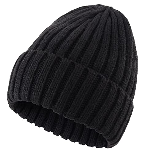 Connectyle Unisex Knit Daily Beanie for Women Slouchy Ribbed Winter Beanie Hat Cuffed Ski Cap Black