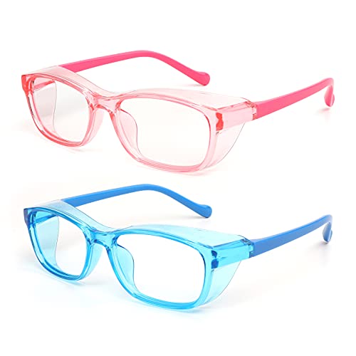 ALWAYSUV Kids Children 2 Pack Safety Glasses Anti Fog Goggles Blue Light Blocking Glasses for Boys/Girls Rectangle Protective Eyewear 5-12 Ages
