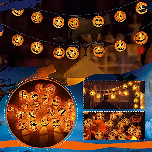 20 LED Halloween Pumpkin Lights , Battery Powered Pumpkin Fairy Lights, Decorative 3D Jack-O-Lantern Orange Pumpkin Lights for Halloween Home Patio Garden Gate Yard Decorations
