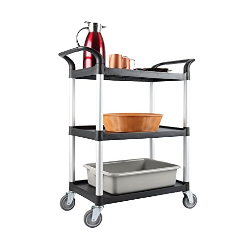 Restlrious Plastic Utility Cart with Wheels Heavy Duty Commercial Food Service Push Rolling Cart, 3-Tier Mobile Tool Bus Cart for Restaurant/Kitchen/Workplace/Office/Home 200 Lbs Maximum Capacity