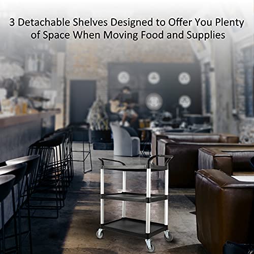 Restlrious Plastic Utility Cart with Wheels Heavy Duty Commercial Food Service Push Rolling Cart, 3-Tier Mobile Tool Bus Cart for Restaurant/Kitchen/Workplace/Office/Home 200 Lbs Maximum Capacity | The Storepaperoomates Retail Market - Fast Affordable Shopping