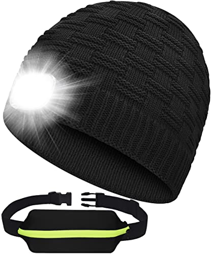 ZenNutt Beanie Hat with Light Led W/Running Belt Winter Visor Hat Christmas Stocking Stuffers Gifts for Men Women Dad Teens