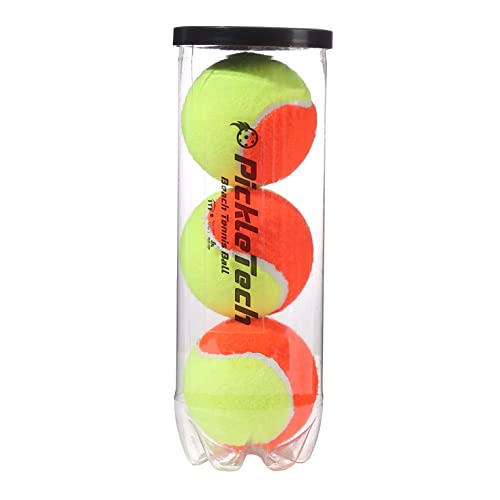 PICKLETECH 50% Low Compression Orange Tennis Balls for Kids and Beginners – Stage Tennis Ball – Training Practicing Playing Beach Tennis Ball – Acrylic Felt Beach Tennis Ball – ITF Approval