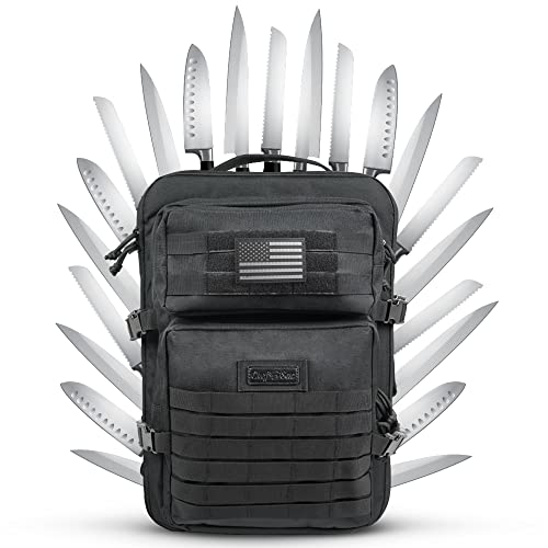 Chef Knife Bag Tactical Backpack | Knife Carrying Case with 30+ Pockets for Knives and Culinary Tools | Knife Organizer Bag for Chefs & Culinary Students | Knives & Tools Not Included (XL Size)