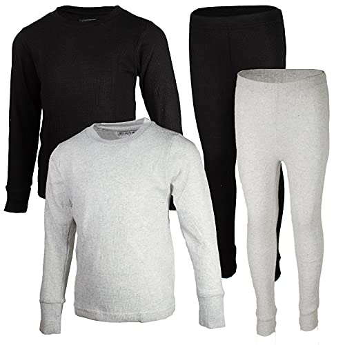 BROOKLYN VERTICAL Boys 2-Pack Thermal Waffle Active Base Layer Sets| Long Sleeve Shirt and Pants (Combo E, 8/10)