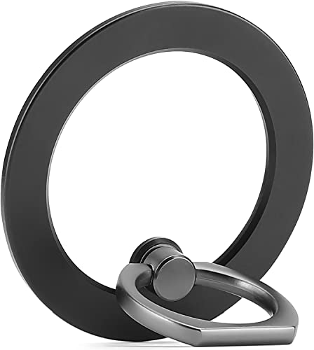 metisinno Magnetic Phone Ring Holder for iPhone 14 13 12 MagSafe Accessories Adjustable Finger Ring Grip and Stand, Removable Wireless Charging Compatible Mag Safe Case Must Use – Black
