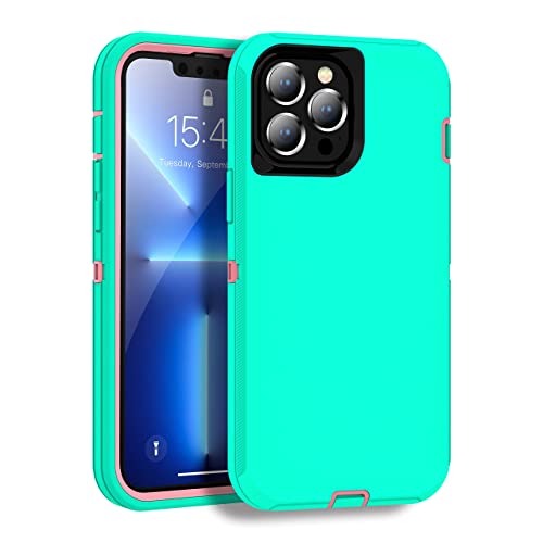 MXX Case Compatible with iPhone 13 Pro Max, 3-Layer Super Full Heavy Duty Body Bumper Cover/Shock Protection/Dust Proof, Designed for iPhone 13 Pro Max (6.7 Inch) 2021 (Aqua/Light Pink)