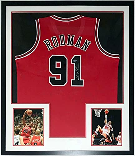 Dennis Rodman Signed Chicago Bulls Jersey – Beckett Authentication Services BAS COA Authenticated – Professionally Framed & 2 8×10 Photo 34×42