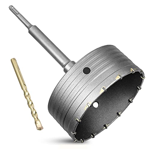 105mm SDS Plus Shank Concrete Hole Saw with 200mm Round Handle Connecting Rod Drill for Concrete Cement Stone Wall Masonry Foam Brick, 105mm(4 Inch)_