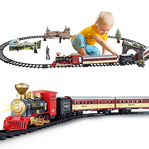 Train Set – Electric Train Toy for Kids 3 4 5 6 Years, Battery-Powered Train Tracks Toy with Sounds, Lights, and Simulated Steam for Boys and Girls in Christmas, Birthday and Holidays