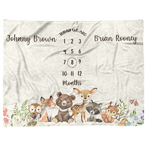 MDPrints Personalized Twin Milestone Blanket, Custom Monthly Baby Blankets with Name for Boys and Girls, 30×40 & 50x60inch Soft Plush Fleece (Brown)