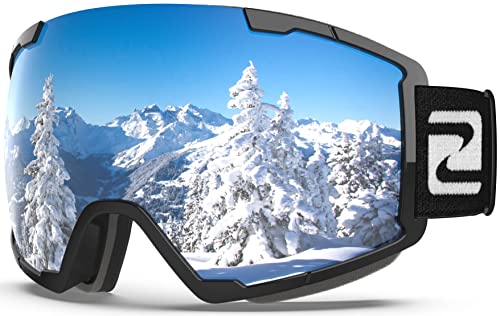 ZABERT Ski Snow Snowboard Goggles for Men Women Youth, Over Glasses OTG Anti-fog for Skiing Snowboarding Snowmobile,Black Silver Mirrored