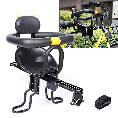 GDAE10 Baby Seat for Bike Front Mount Safety Chair Bike Carrier W/Adjustabl Height Pedal, Nonslip Bicycle Attachment for Kids Child Infant Toddler Max 66lbs Black