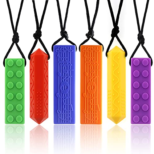 Sensory Chew Necklaces(6 Pack),Sensory Oral Motor Chew Tool,for with ADHD, Autism, Biting Needs, Silicone chewlery Necklace