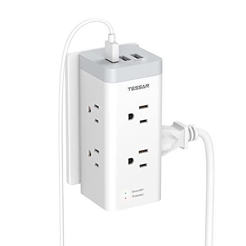 Multi Plug Outlet Extender with USB, TESSAN Power Strip Surge Protector with 3 USB Wall Charger, 1050J Multiple Outlet Expander with 6 Electrical Outlet for Home, Dorm Room Essentials