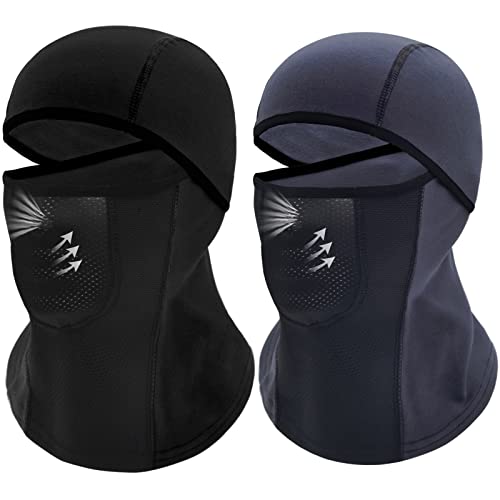 Breathable Kids Balaclava Ski Mask (2 Pack), Fleece Winter Face Mask for Cold Weather Boys Girls – Children Snow & Windproof Hat (Black + Darkblue)