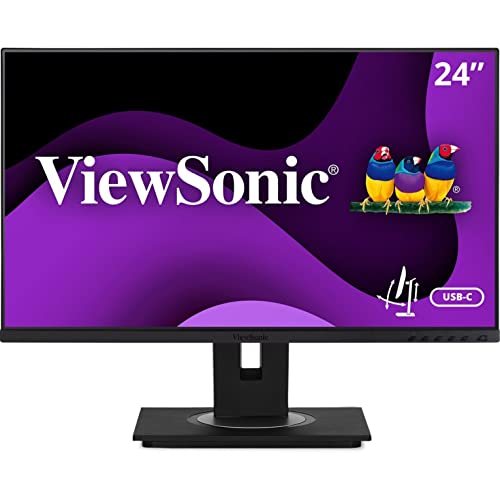 ViewSonic VG2456A 24 Inch 1080p IPS Monitor with USB 3.2 Type C with 90W Power Delivery, Docking Built-In, RJ45, 40 Degree Tilt Ergonomics for Home and Office