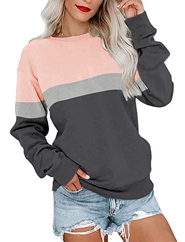 PGANDS Women’s Casual Crew Neck Color Block Sweatshirts Long Sleeve Cute Comfy Lightweight Pullover Tops