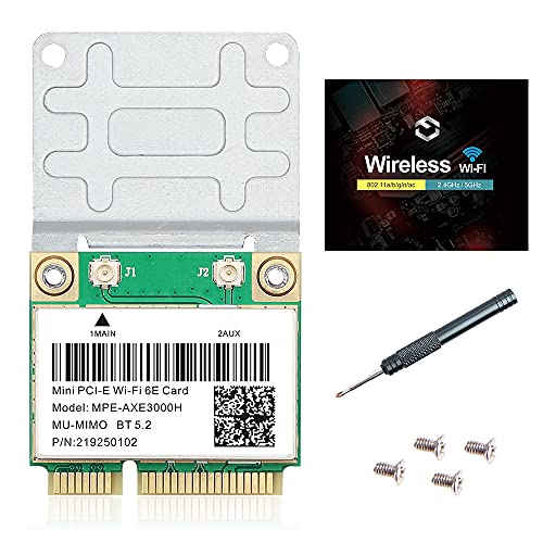 WiFi 6E Half Mini PCI-E WiFi Network Card 802.11AX AC MPE-AXE3000H 2.4GHz 5GHz 6GHz 5400Mbps Wireless Card BT5.2 MU-MIMO Mini PCIe Wi-Fi 6E Adapter OFDMA vPro for Windows 10/11 PC Laptops