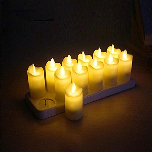 12 Pcs Flameless Candles Rechargeable Tea Light with Moving Wick LED Candles with Chargeable Base Pillar Electric Lights for Garden Home Party Wedding Festival (Color : A)