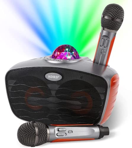 Bluetooth Karaoke Machine with 2 Wireless Microphones,SINWE Portable PA Speaker System With Disco Ball and Party Lights,for Adults and Kids,Wedding, Church, Picnic, Outdoor/Indoor [orange]
