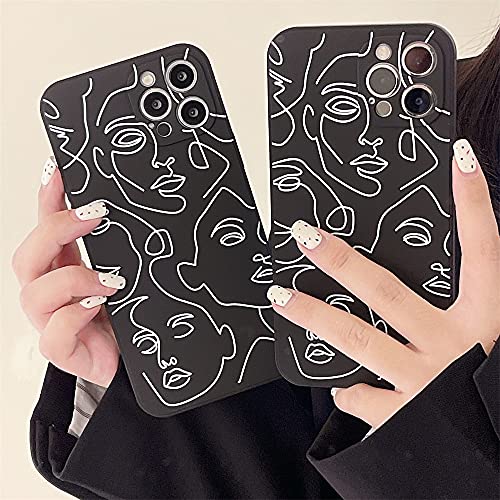 Abstract Art Line Painting Phone Case Compatible with iPhone 12 Pro Soft Case Fashion Silicone Full Body Protection Cover for Apple iPhone 12 Pro 6,1 inch – Black