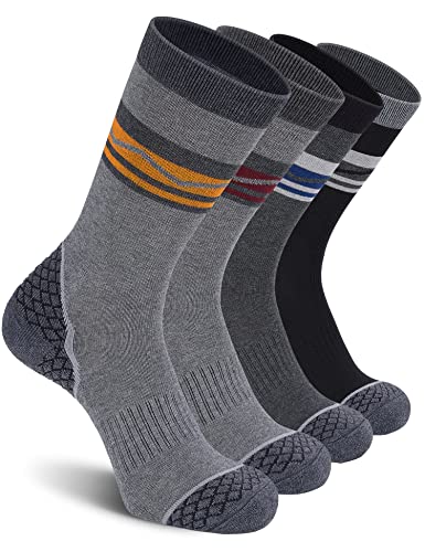 CS CELERSPORT 4 Pack Men’s Merino Wool Hiking Socks with Cushion Warm Winter Thermal Boot Crew Socks, Mixed Color, Large