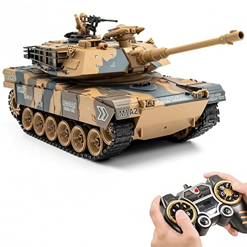Supdex 1/18 RC Tank for Adults, 2.4G Remote Control Battle Tank with Rotating Turret, Smoking and Vibration Controller, Light & Sound Spray Military Vehicles Model Toys That Shoot BBS Airsoft Bullets