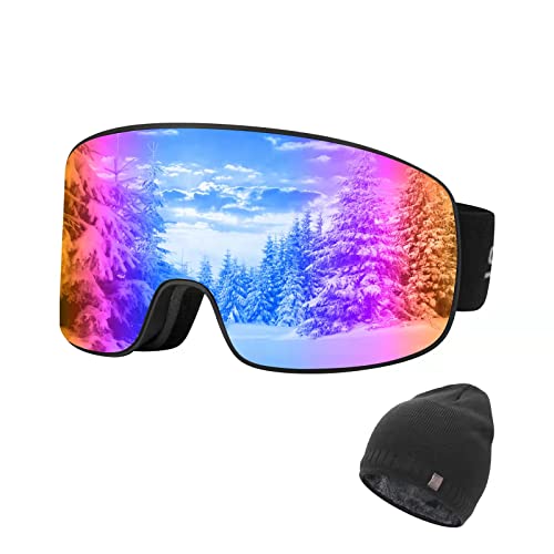 Ski Goggles Frameless for Men Women & Youth, Double-layer Anti-fog Snowboard Goggles, UV400 Protection Wind Protection snow goggles for Outdoor Sports Such as Skiing, Mountaineering, Cycling, etc.