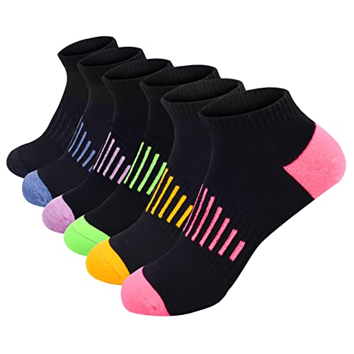 WUKAKA Socks for Womens Ankle Running Socks (6 Pairs) Workout Sports Socks & Women Ankle Short Socks with Cushioned Sole