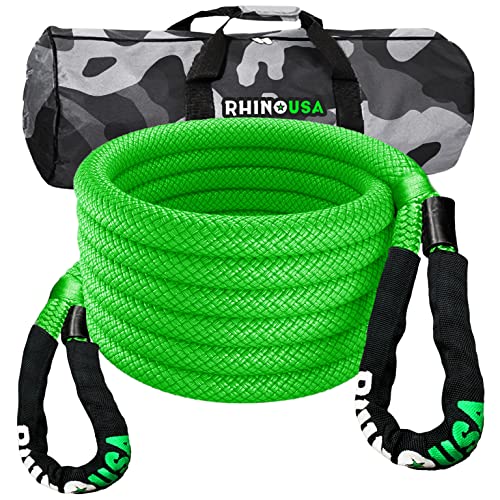 Rhino USA Kinetic Recovery Tow Rope (7/8in x 20ft Green) Heavy Duty Offroad Snatch Strap for UTV, ATV, Truck, Car, Jeep, Tractor – Ultimate Elastic Straps Towing Gear – Guaranteed for Life!