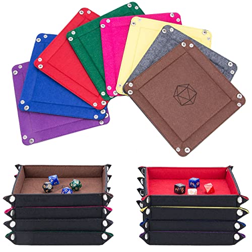KISLANE Dice Tray 8 Pieces Folding Square Dice Tray, Felt Dice Tray Holder for DND, RPG, MTG and Other Board Games (Violet, Coffee, Green, Red, Rose Red, Gray, Yellow and Blue)