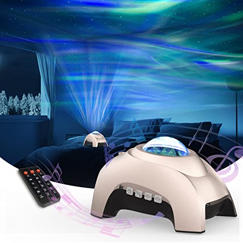 Northern Lights Aurora Projector, AIRIVO Galaxy Projector Music Speaker with White Noise, Star Projector Night Light for Kids Adults , Star Light Projector for Home Decor Bedroom/ Ceiling/Party (Gold)