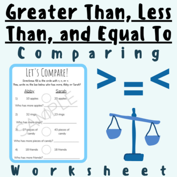 Compare Greater Than, Less Than, and Equal To Activity Worksheet (>, =) For K-5 Elementary School Teachers and Students