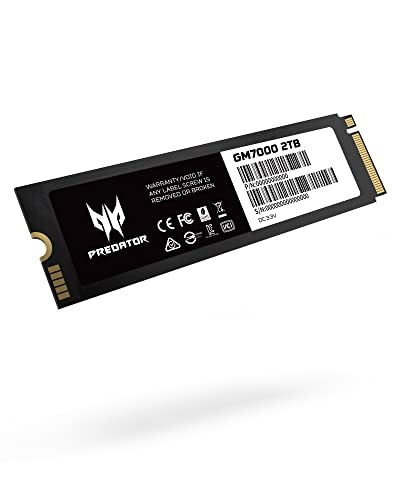 Acer Predator GM7000 2TB NVMe Gaming SSD – M.2 2280 PCIe Gen4 (16 Gb/s) x 4, 3D TLC NAND PC Internal Solid State Hard Drive with DDR4 DRAM Cache Up to 7400 MB/s – BL.9BWWR.106