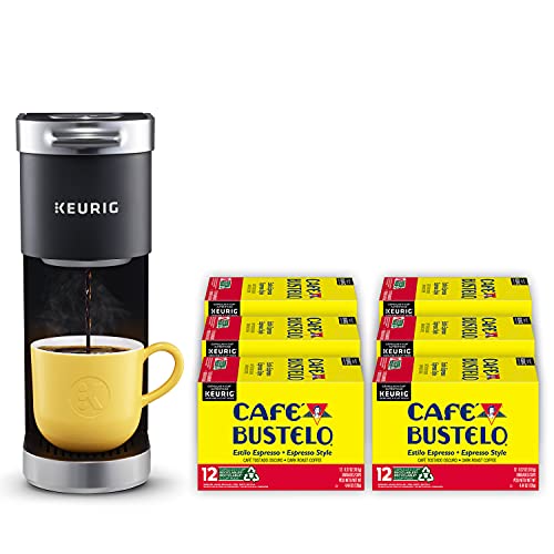 Keurig K-Mini Plus Single Serve Coffee Maker with Café Bustelo Espresso Style Dark Roast Coffee, 72 K-Cup Pods