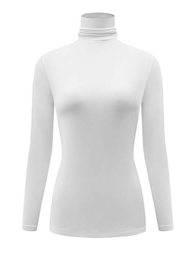 KLOTHO Casual Turtleneck Tops Lightweight Long Sleeve Soft Thermal Shirts for Women (1-White, Small)