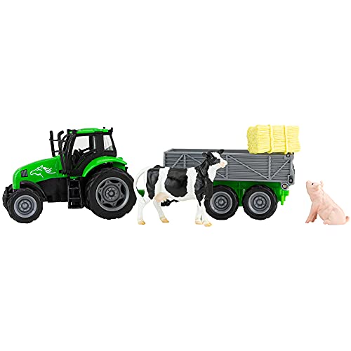 Breyer Horses Farms Tractor and Tag-a-Long Wagon Playset | 5″ H x 11″ L x 4″ D | Cow and Pig Included | 1:32 Scale | Model #59238 , Green
