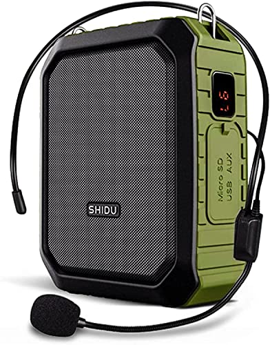 SHIDU Voice Amplifier for Teachers and Coaches18W Portable PA System Wired Mic Headset 4400mAh Rechargeable Battery (Working time:12h) Bluetooth 5.0 & Waterproof Ipx5 for Teaching, Meeting,Speech