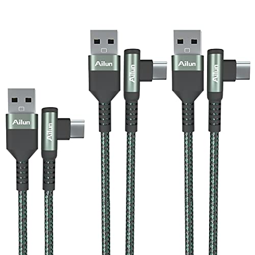 Ailun USB C Cable Right Angle 90 Degree Elbow USB A to C 60W PD Fast Charge Nylon Braided 3Pack [3ft+6ft+6ft] for Galaxy S22/S22+/S22 Ultra, S21 5G, S20 S10 iPad Pro MacBook Switch