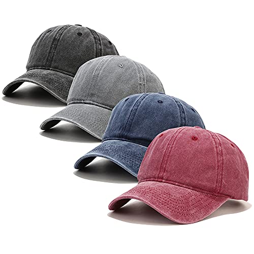 Voilipex Vintage Baseball Cap 4 Pack for Women Men Washed Cotton Distressed Baseball Cap Adjustable Dad Hat